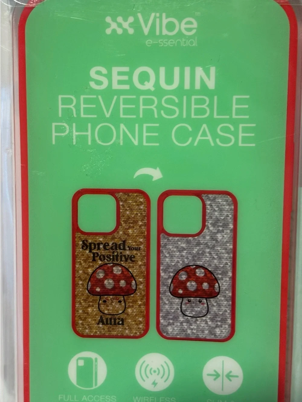 Gold Sequin Phone Case Mushroom Accent see description for phone models
